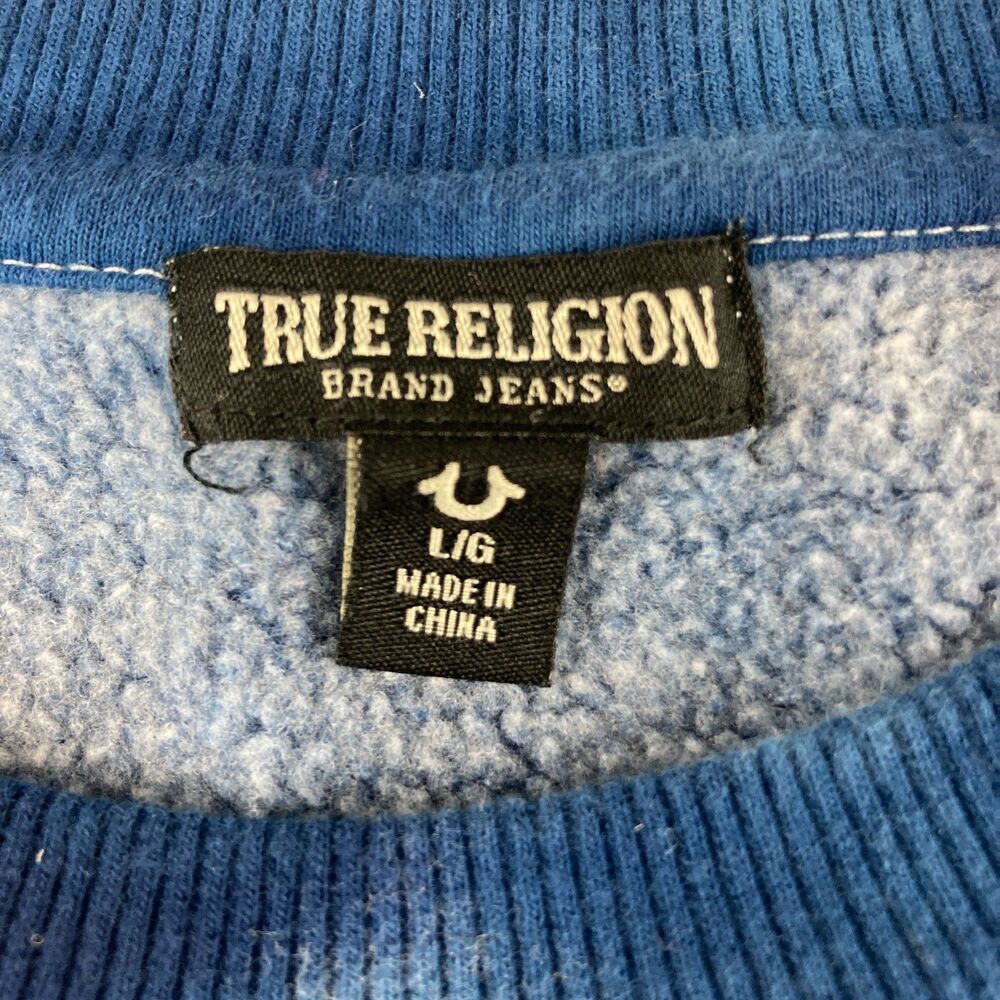 True Religion Sweatshirt Mens L Blue White Tie Dye Buddha Graphic Crewneck - Picture 4 of 10